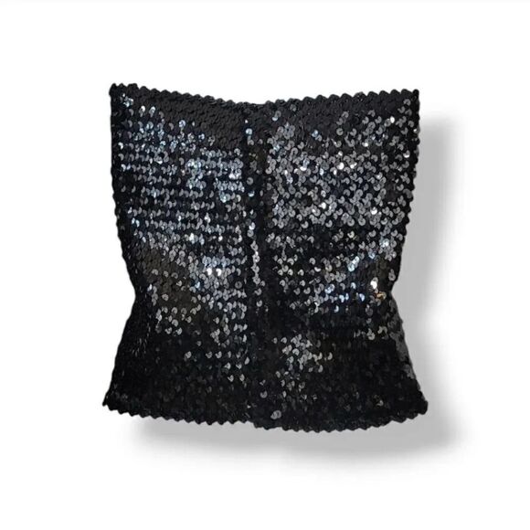 Vintage 50s 60s Mac Scott Sweden Black Stretch Sequined Tube Tank Top Size Small - Picture 3 of 11